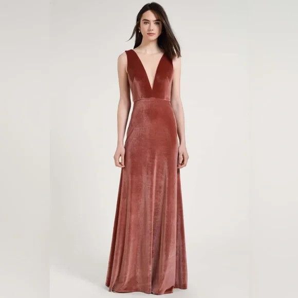 Jenny Yoo Coll. Logan Velvet Dress In English Rose Formal Bridesmaid - Picture 1 of 15